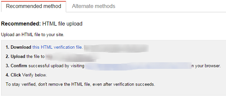 Webmaster Tools verification via HTML file